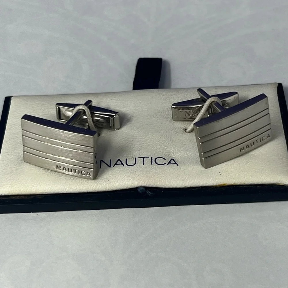 Nautica Silver Ribbed  Cufflinks NEW